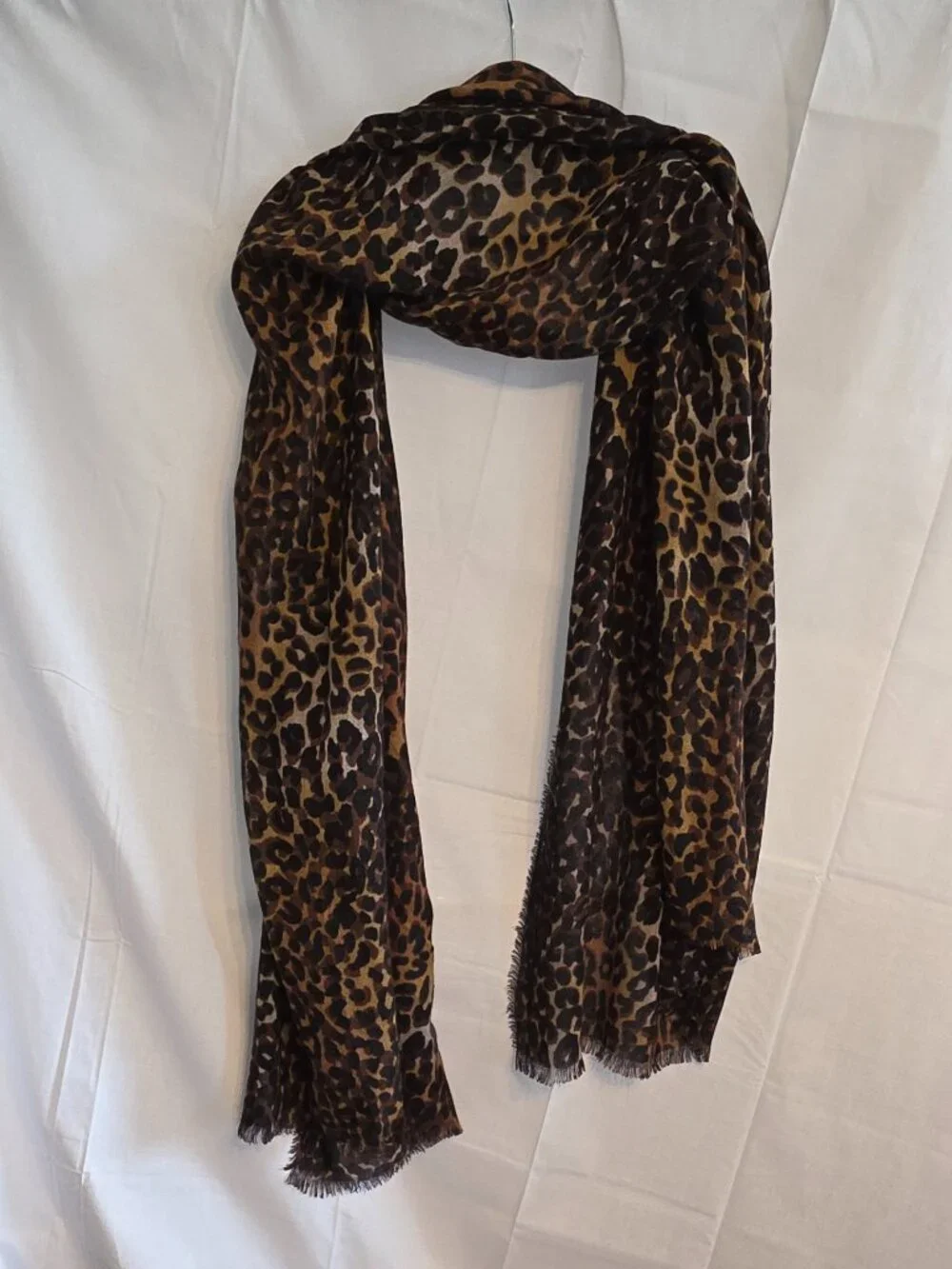 Leopard Wrap Scarf Shawl Stole Animal Print Oversized Eyelash Fringe Edges Glam